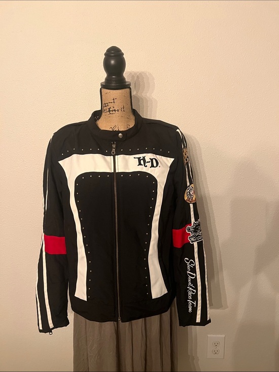 Harley-Davidson Jackets & Blazers - Harley-Davidson Black, White & Red Studded Bomber Jacket woman size